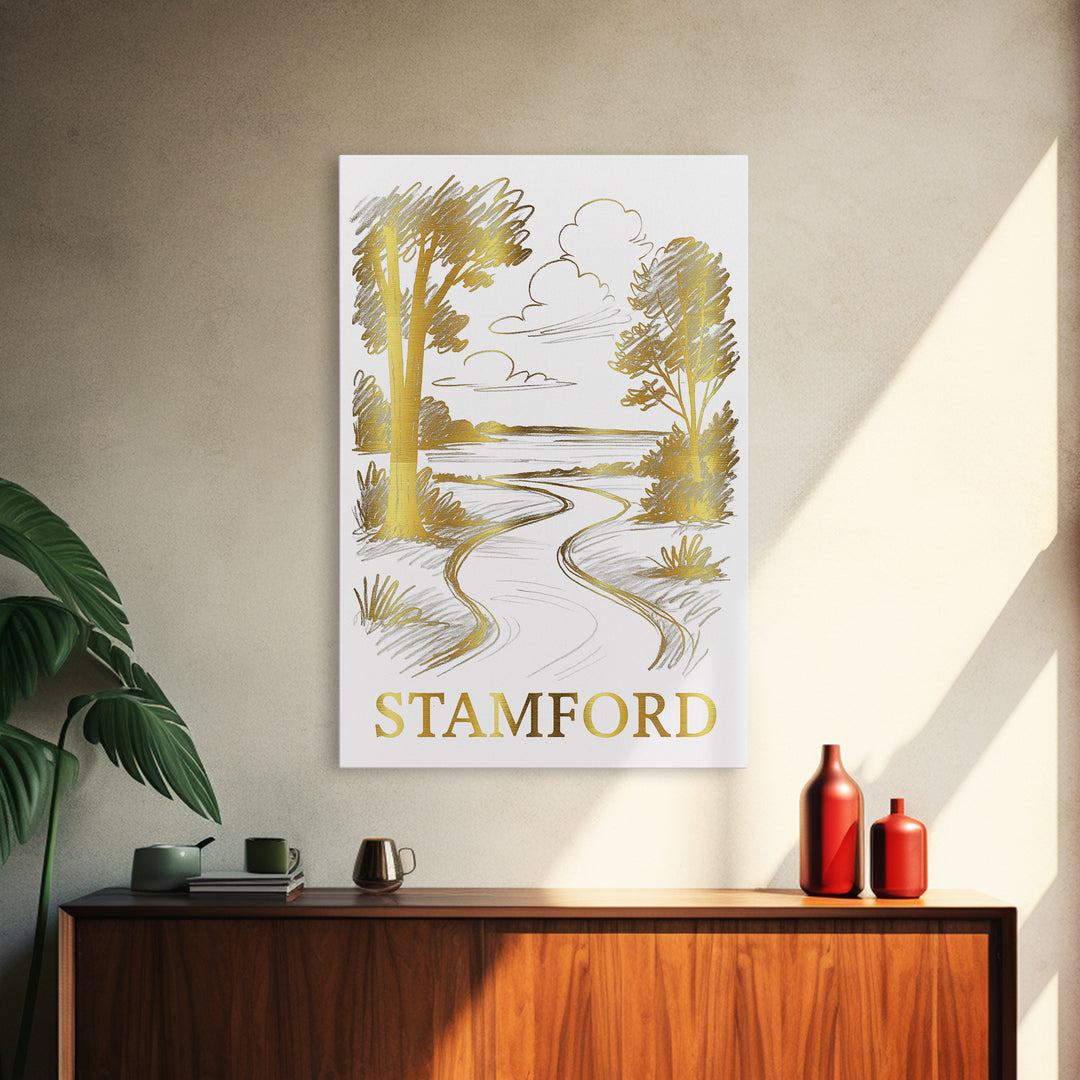 Stamford Travel Poster, Framed Canvas Print, Elegant City Illustration, Stamford Art Print, City Travel Prints, Travel Poster Set