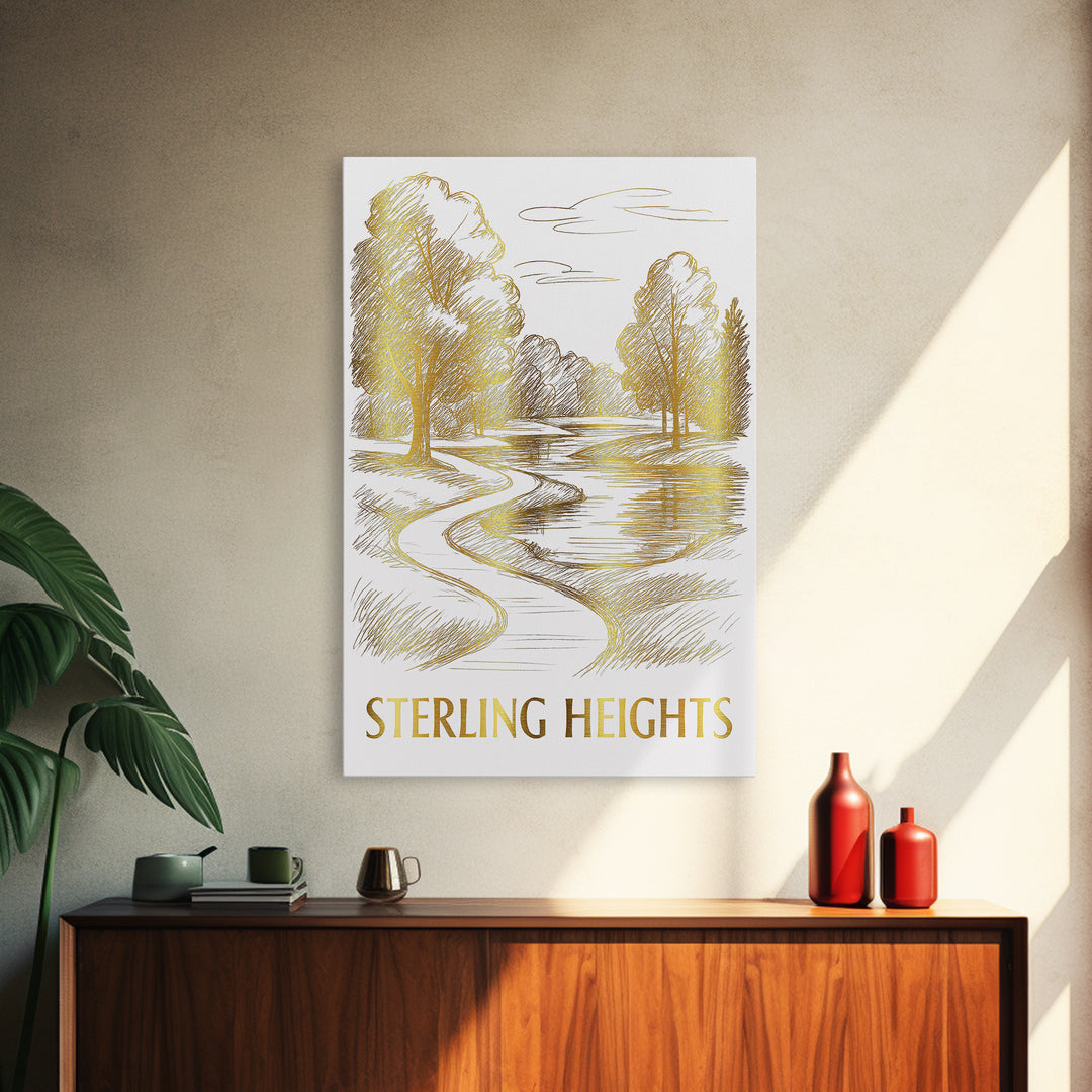 Sterling Heights Travel Poster, Canvas Print, Elegant City Illustration, Sterling Heights Wall Art, Modern Wall Decor, Watercolor Skyline