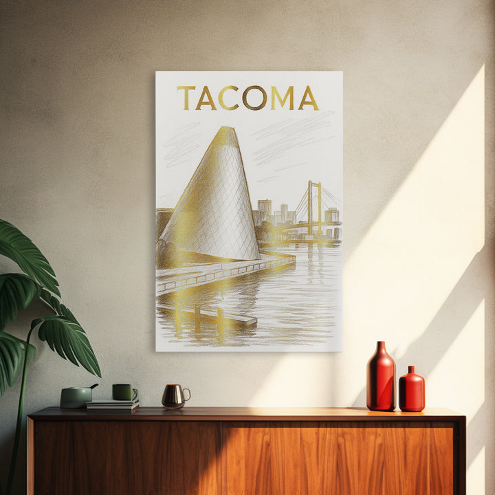 Tacoma Washington Travel Poster, Framed Canvas Print, Elegant City Illustration, Tacoma City Art, Mid Century Wall Art, Travel Poster Set