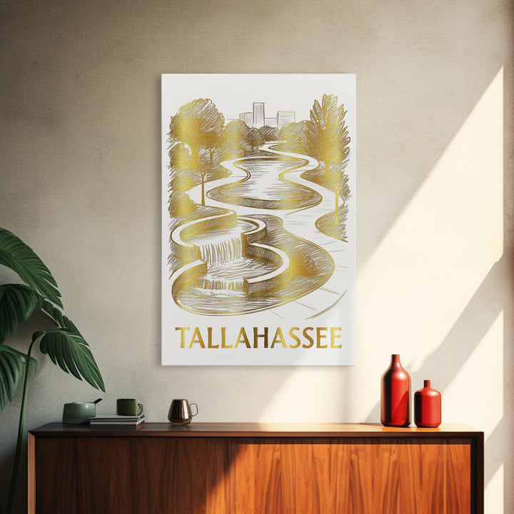 Tallahassee Travel Poster, Canvas Print, White And Gold Sketch Art, Tallahassee Art Print, Watercolor City Skyline, Travel Art Print