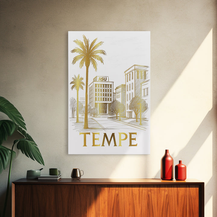 Tempe Travel Poster, Canvas Print, Gold Line Drawing Wall Art, Tempe Art Print, Eclectic Wall Decor, Modern Wall Decor, Retro Travel Print