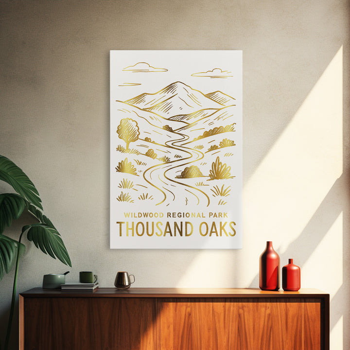 Thousand Oaks Travel Poster, Canvas Print, White And Gold Sketch Art, Thousand Oaks City Art, Home Office Decor, Fine Art Print