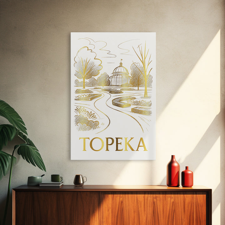 Topeka Travel Poster, Canvas Print, Gold Line Drawing Wall Art, Topeka Wall Art, Travel Poster Set, Living Room Wall Art, Fine Art Print