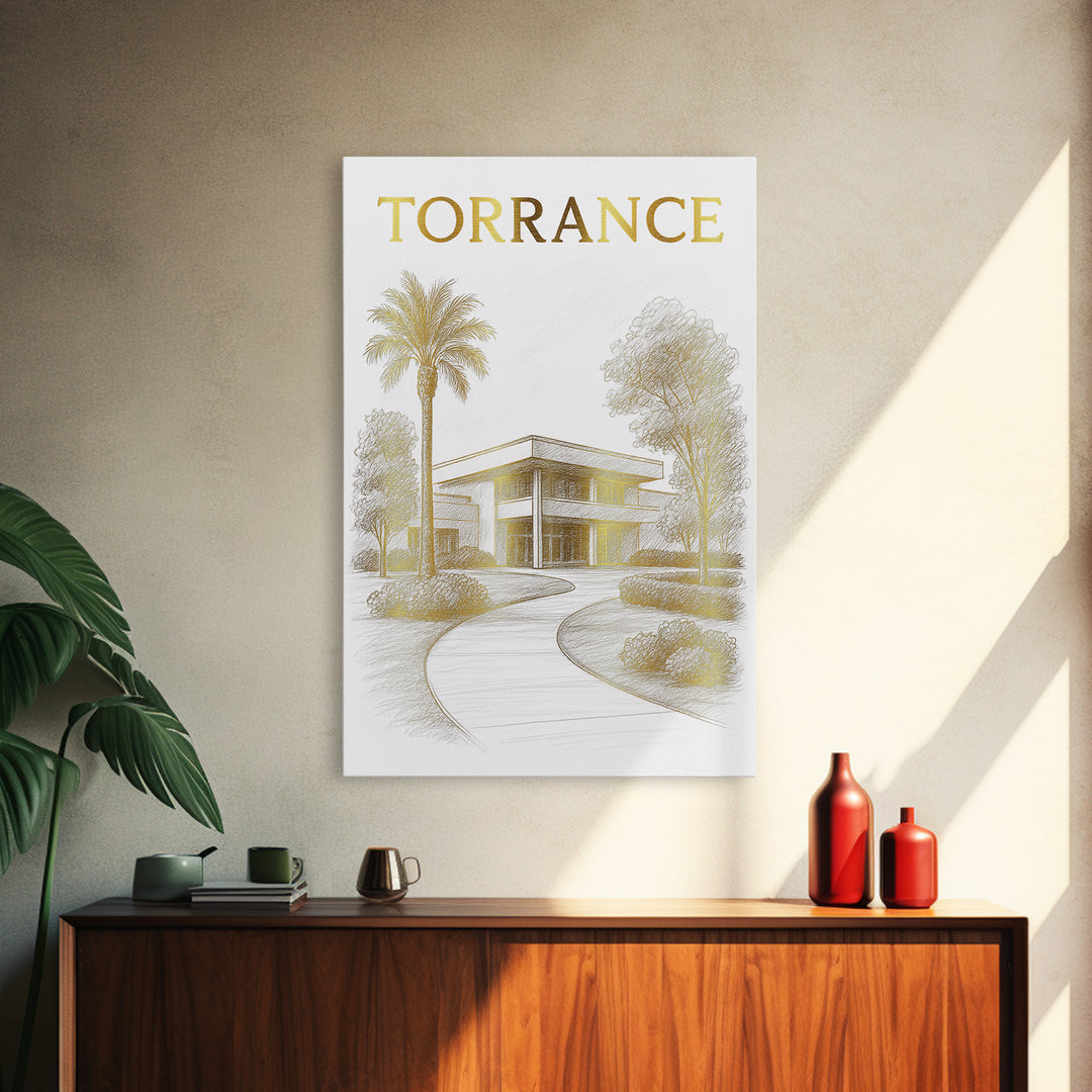 Torrence Travel Poster, Canvas Print, Gold Line Drawing Wall Art, Torrence City Art, Travel Poster Art, Travel Wall Decor, Poster Print