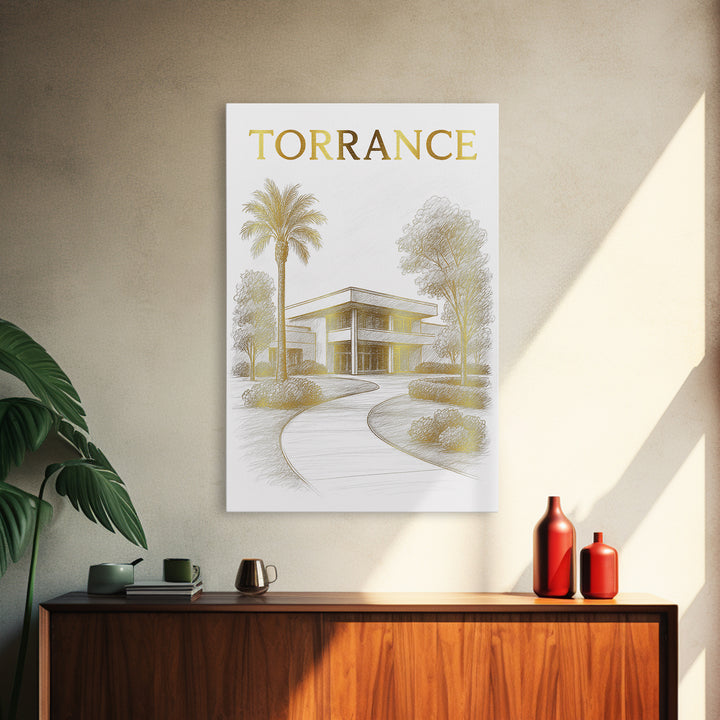 Torrence Travel Poster, Canvas Print, Gold Line Drawing Wall Art, Torrence City Art, Travel Poster Art, Travel Wall Decor, Poster Print