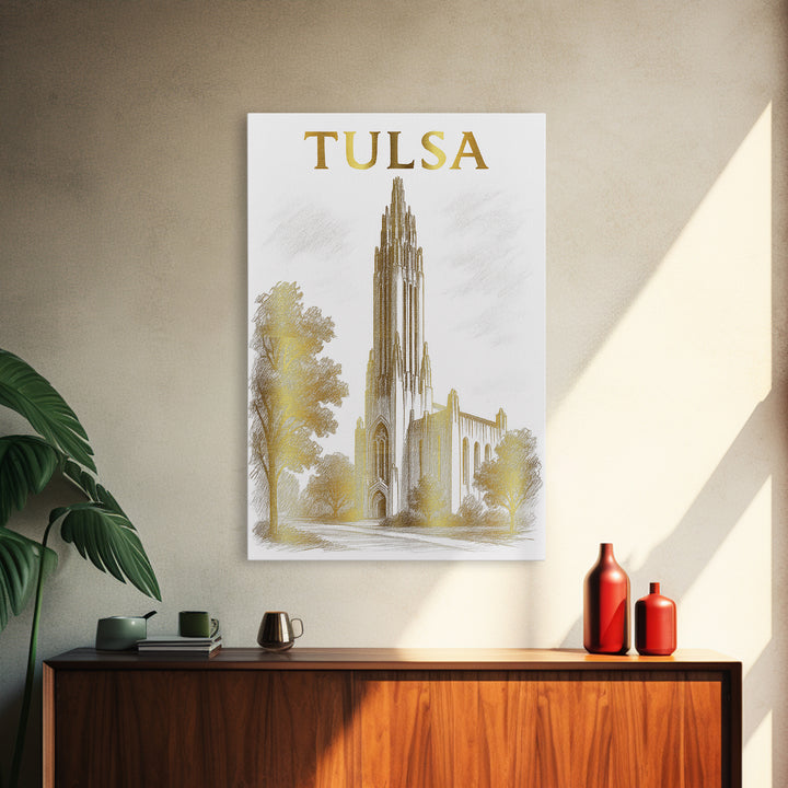 Tulsa Oklahoma Travel Poster, Canvas Print, Gold Line Drawing Wall Art, Tulsa Travel Art, Fine Art Print, Wall Decor, Wanderlust Decor