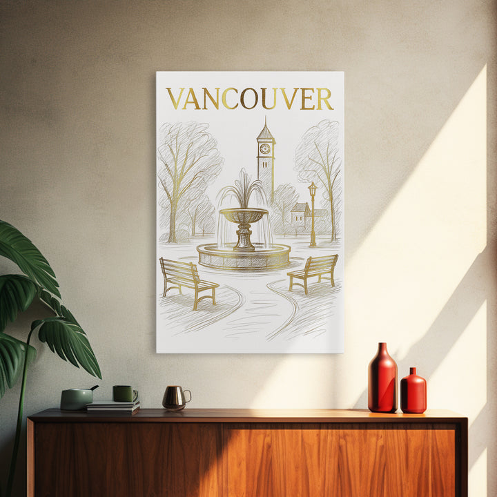 Vancouver Washington Travel Poster, Canvas Print, Gold Line Drawing Wall Art, Vancouver Travel Art, Home Office Decor, Living Room Wall Art