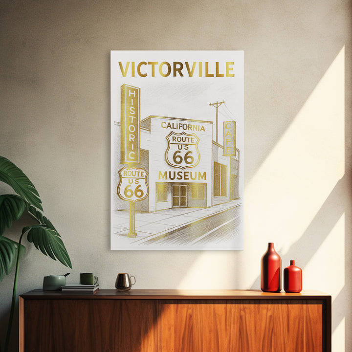 Victorville California Travel Poster, Canvas Print, Gold Line Drawing Wall Art, Victorville Wall Art, Skyline Art, City Art Print, Art Print