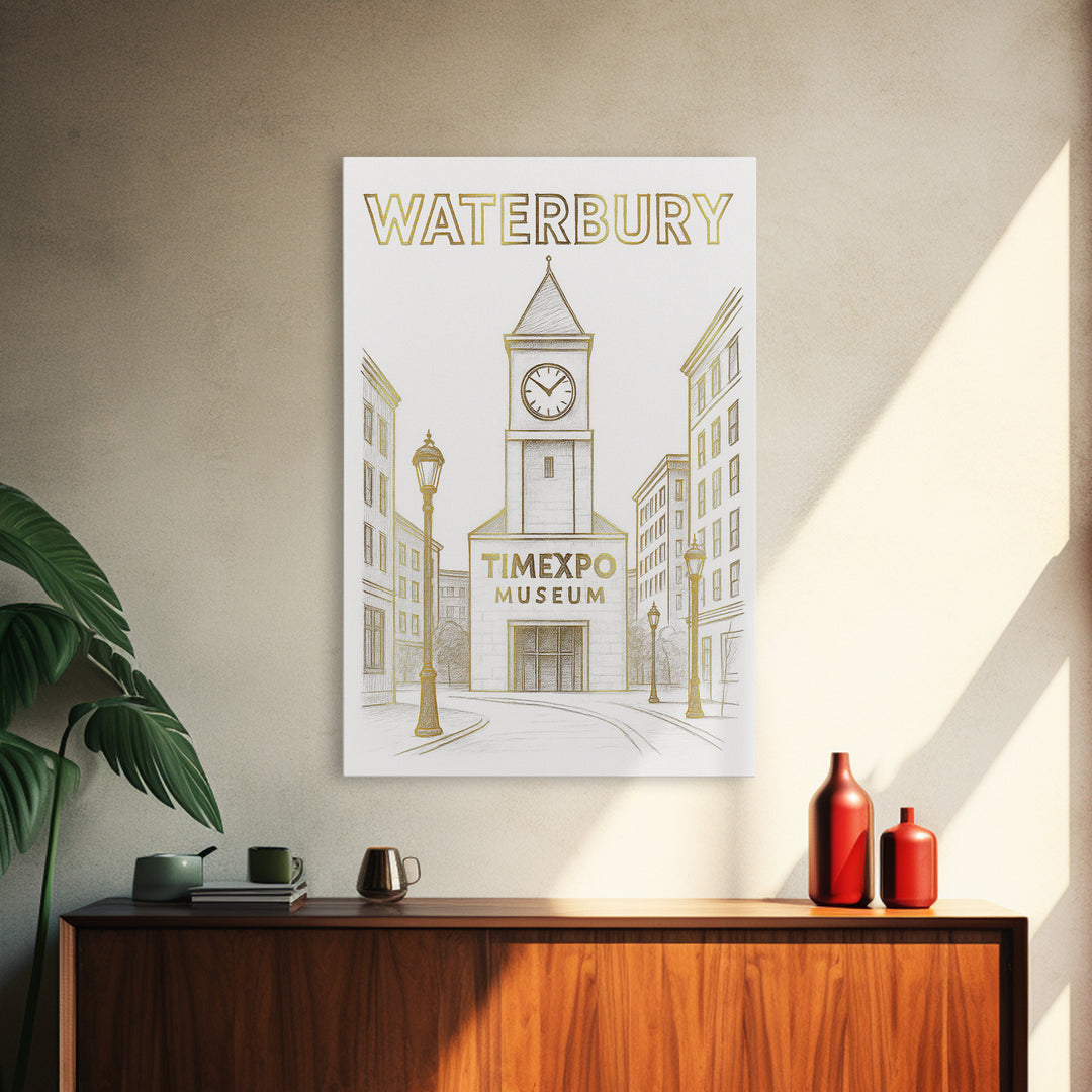 Waterbury Connecticut Travel Poster, Canvas Print, Elegant City Illustration, Waterbury Poster Print, Wanderlust Decor, Travel Wall Decor