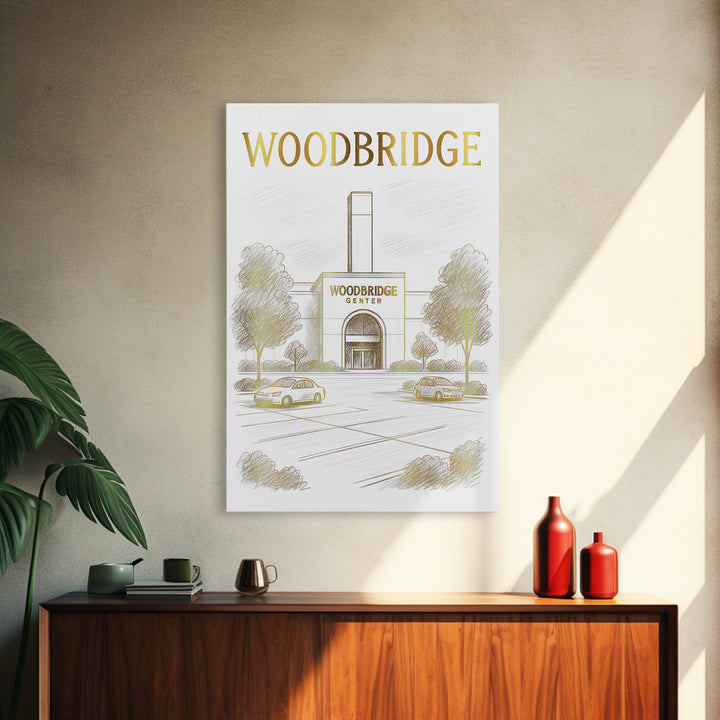 Woodbridge Virginia Travel Poster, Canvas Print, Gold Line Drawing Wall Art, Woodbridge Travel Art, Living Room Wall Art, Wanderlust Decor