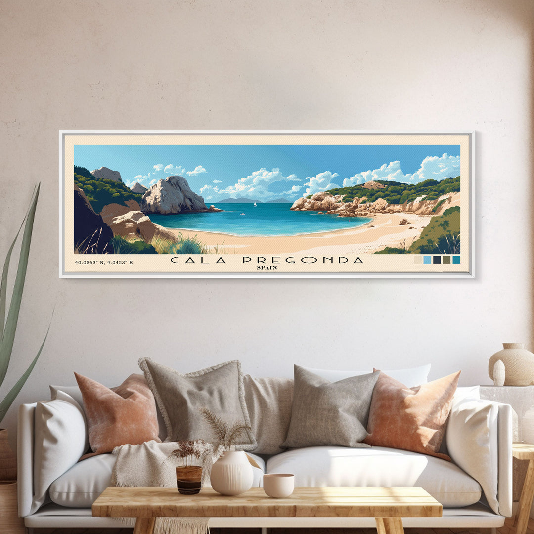 Cala Pregonda, Spain Panoramic Print, Vacation Gift, Spain Wall Art, Beach Painting, Beach Decor, Beach Or Lakehouse Art