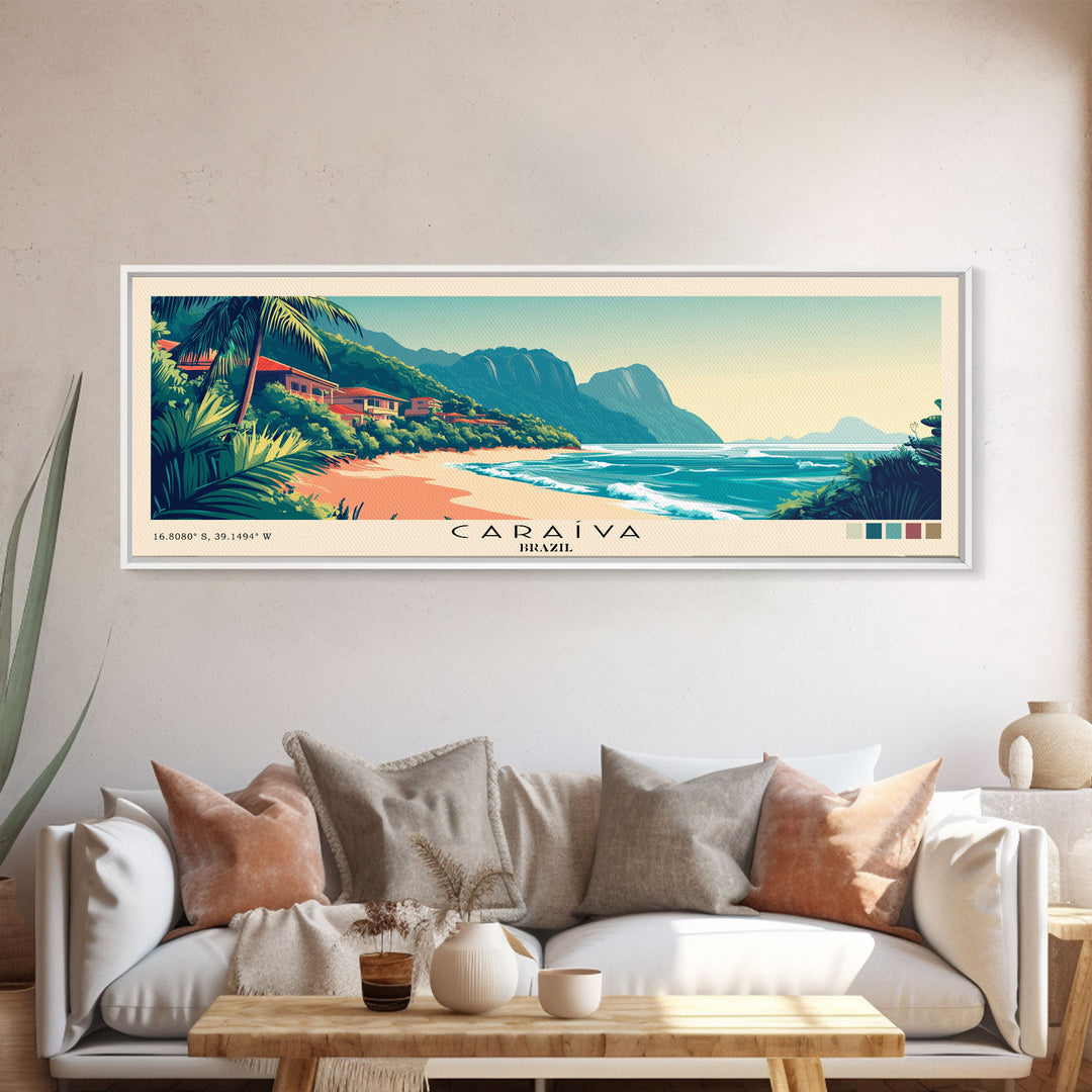 Caraíva, Brazil Panoramic Print, Vacation Gift, Brazil Wall Art, Beach Painting, Beach Decor, Large Wall Art, Wood Frame Art