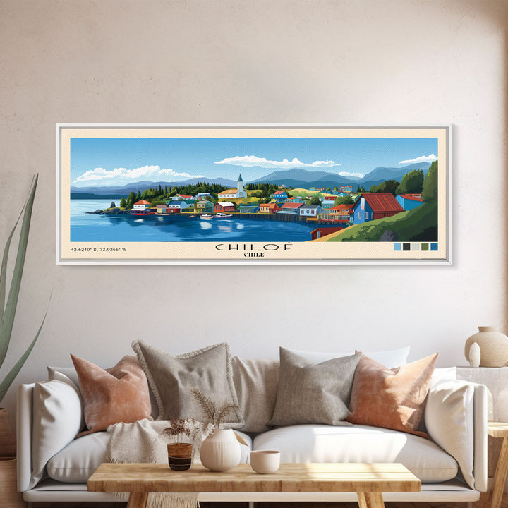 Chiloé, Chile Panoramic Print, Vacation Gift, Chile Wall Art, Beach Painting, Beach Decor, Large Wall Art, Wood Frame Art