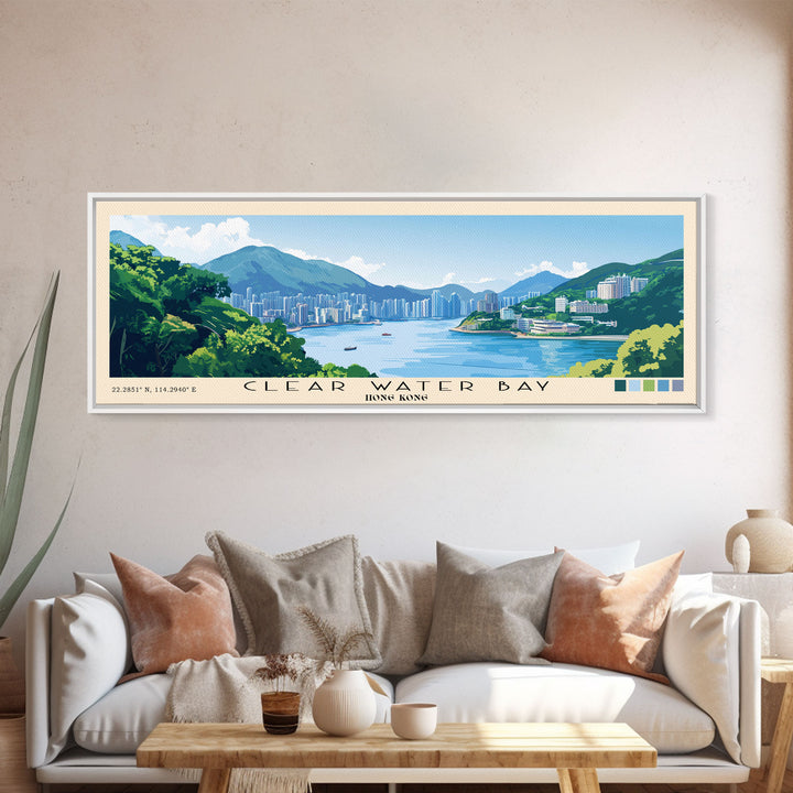Clear Water Bay, Hong Kong Panoramic Beach Print, Vacation Gift, Hong Kong Wall Art, Beach Painting, Beach Decor, Beach Painting