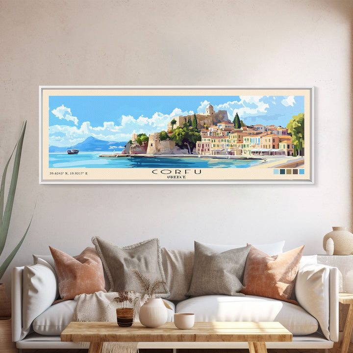Corfu, Greece Panoramic Print, Vacation Gift, Greece Wall Art, Vacation Wall Art, Vacatation Memories, Beach Decor, Beach Or Lakehouse Art