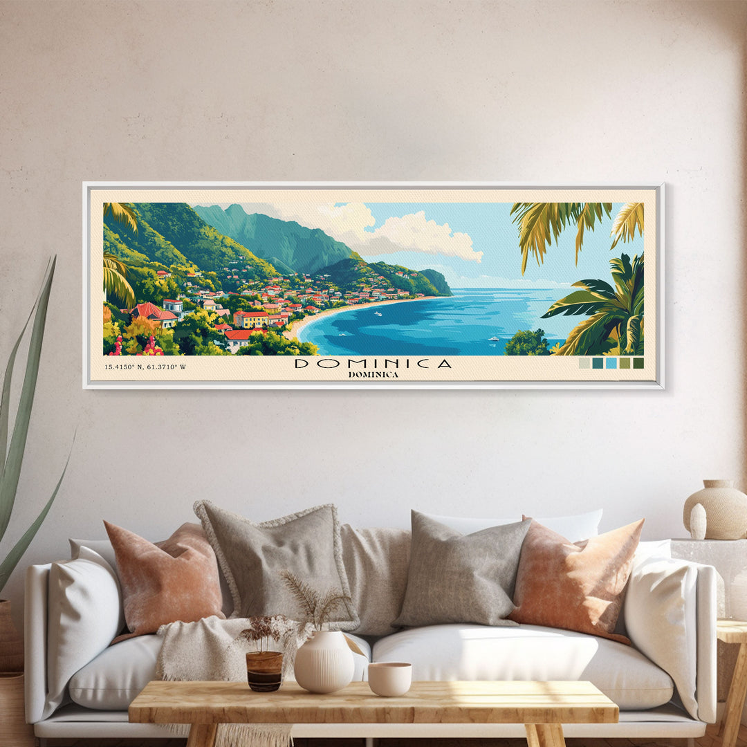 Dominica, Dominica Panoramic Beach Print, Vacation Gift, Dominica Wall Art, Framed Canvas Print, Framed Beach Painting