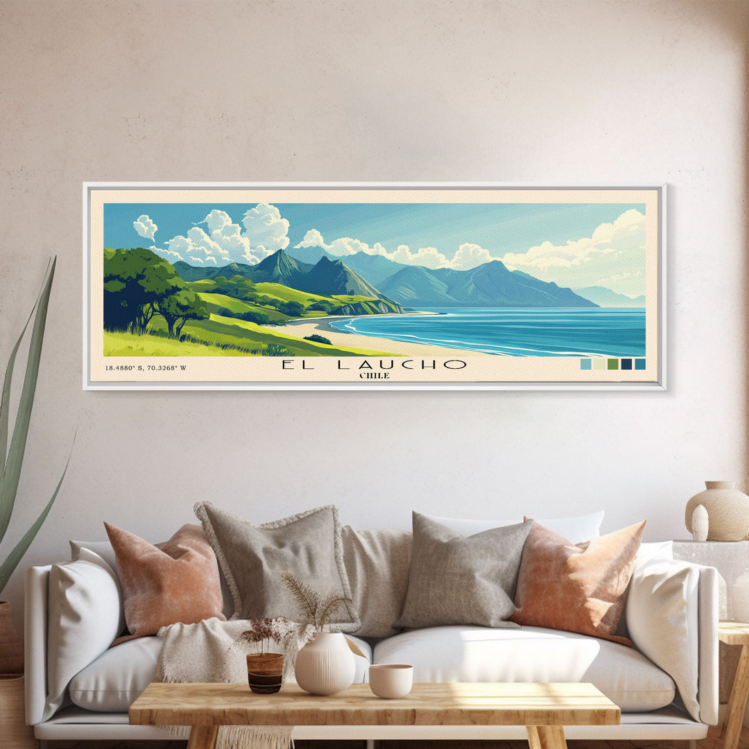 El Laucho, Chile Panoramic Beach Print, Vacation Gift, Chile Wall Art, Beach Painting, Beach Decor, Beach Painting