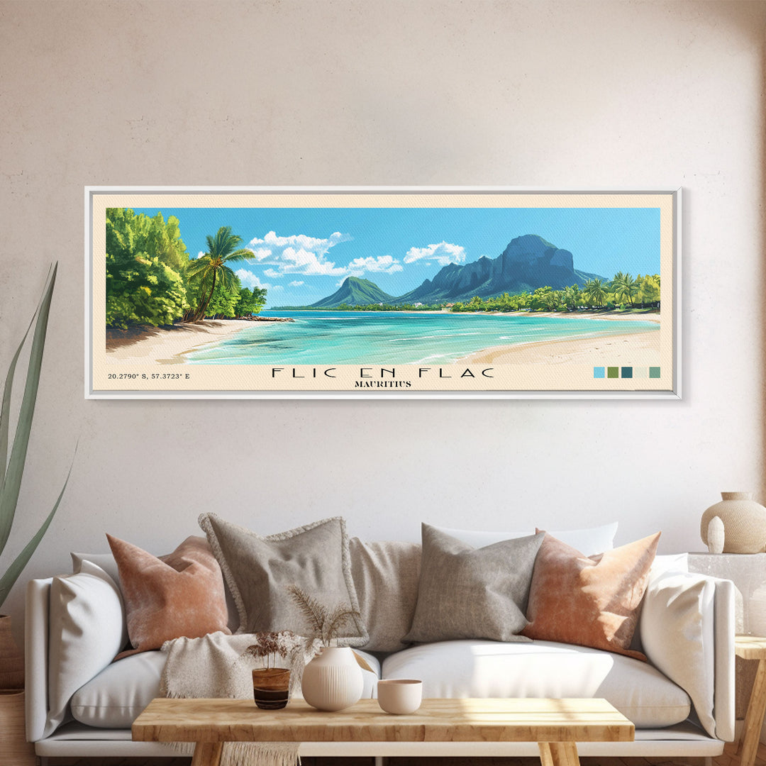 Flic en Flac, Mauritius Panoramic Print, Vacation Gift, Mauritius Wall Art, Vacation Wall Art, Vacatation Memories, Beach Decor, Beach Or Lakehouse Art