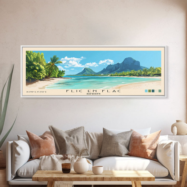 Flic en Flac, Mauritius Panoramic Print, Vacation Gift, Mauritius Wall Art, Vacation Wall Art, Vacatation Memories, Beach Decor, Beach Or Lakehouse Art