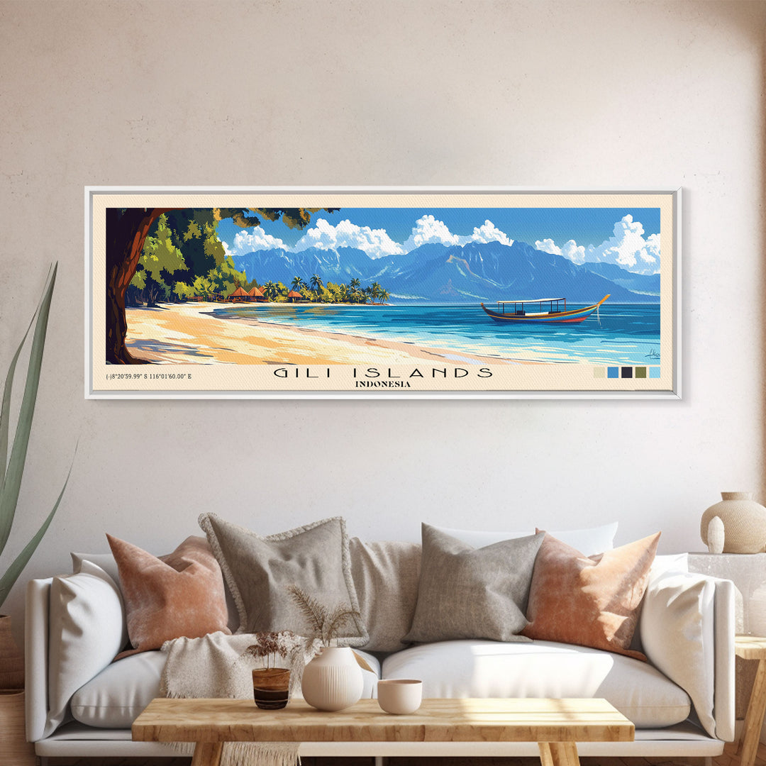 Gili Islands, Indonesia Panoramic Print, Vacation Gift, Indonesia Wall Art, Beach Painting, Beach Decor, Beach Or Lakehouse Art