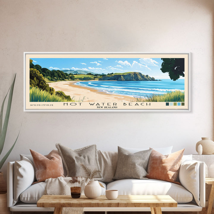 Hot Water Beach, New Zealand Panoramic Print, Vacation Gift, New Zealand Wall Art, Vacation Wall Art, Vacatation Memories, Beach Decor, Beach Or Lakehouse Art
