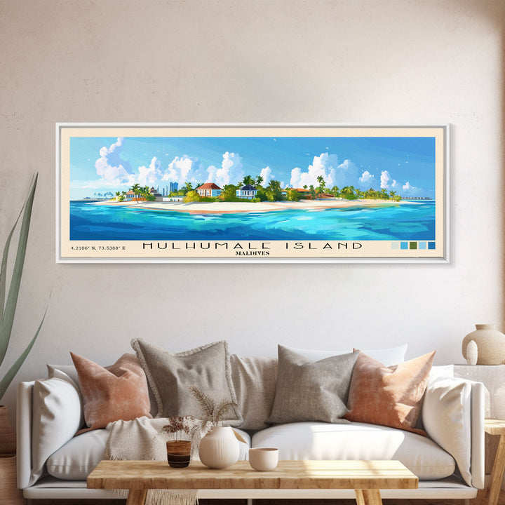Hulhumale Island, Maldives Panoramic Beach Print, Vacation Gift, Maldives Wall Art, Framed Canvas Print, Framed Beach Painting