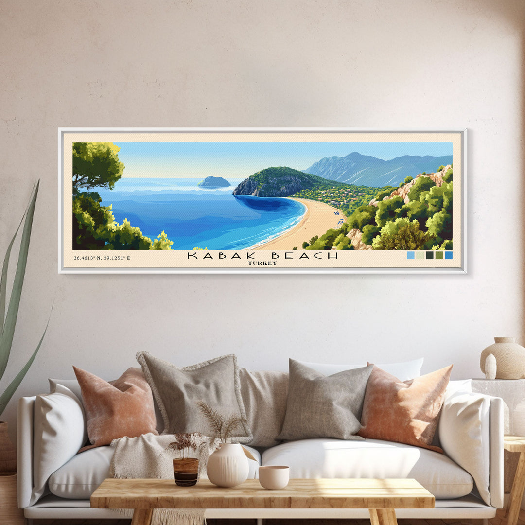 Kabak Beach, Turkey Panoramic Print, Vacation Gift, Turkey Wall Art, Beach Painting, Beach Decor, Beach Or Lakehouse Art