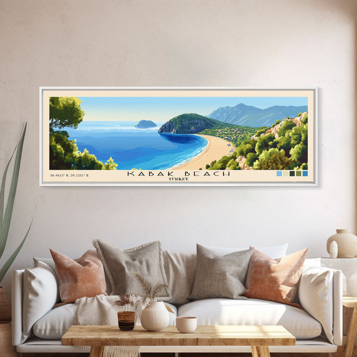 Kabak Beach, Turkey Panoramic Print, Vacation Gift, Turkey Wall Art, Beach Painting, Beach Decor, Beach Or Lakehouse Art