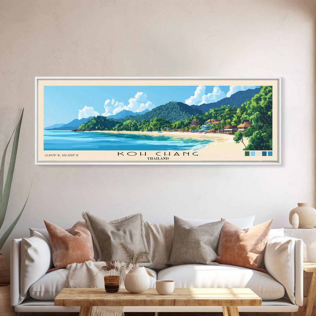 Koh Chang, Thailand Panoramic Beach Print, Vacation Gift, Thailand Wall Art, Framed Canvas Print, Framed Beach Painting