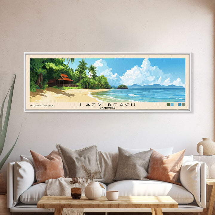 Lazy Beach, Cambodia Panoramic Print, Vacation Gift, Cambodia Wall Art, Vacation Wall Art, Vacatation Memories, Beach Decor, Beach Or Lakehouse Art