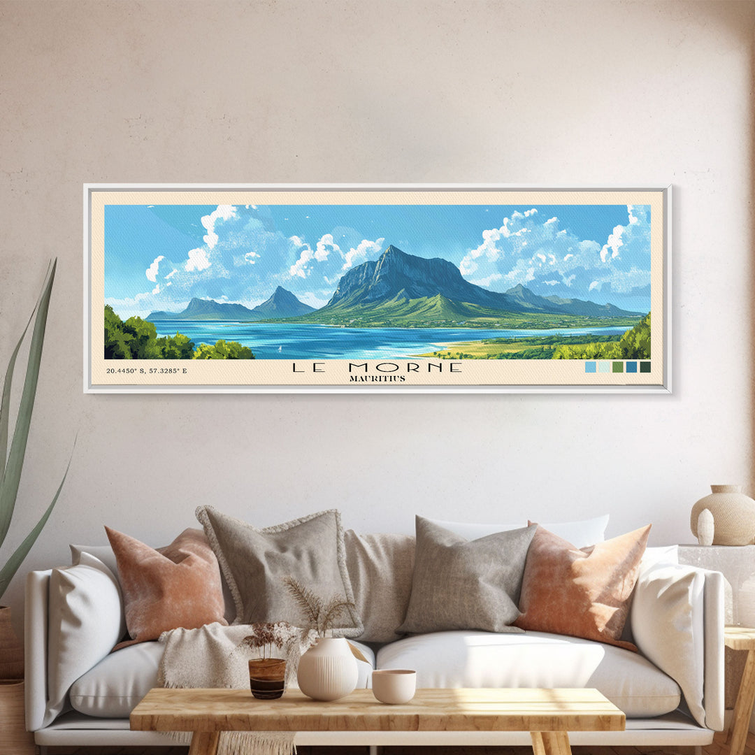 Le Morne, Mauritius Panoramic Print, Vacation Gift, Mauritius Wall Art, Beach Painting, Beach Decor, Beach Or Lakehouse Art