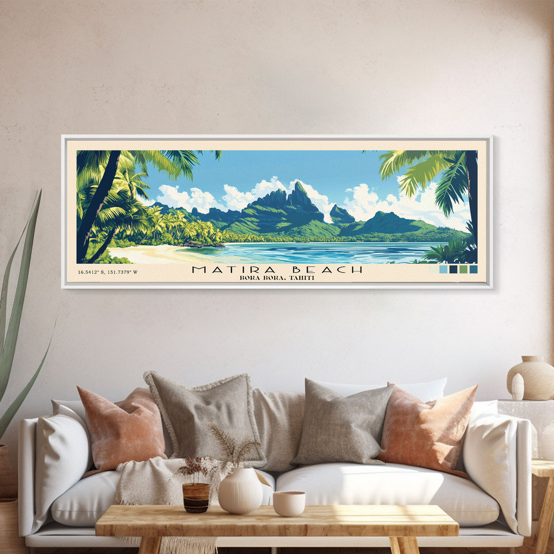 Matira Beach, Bora Bora, Tahiti Panoramic Print, Vacation Gift, Bora Bora, Tahiti Wall Art, Vacation Wall Art, Vacatation Memories, Beach Decor, Beach Or Lakehouse Art