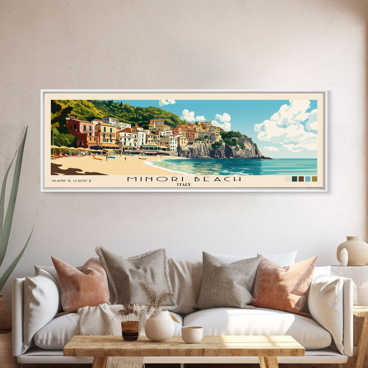 Minori Beach, Italy Panoramic Print, Vacation Gift, Italy Wall Art, Vacation Wall Art, Vacatation Memories, Beach Decor, Beach Or Lakehouse Art