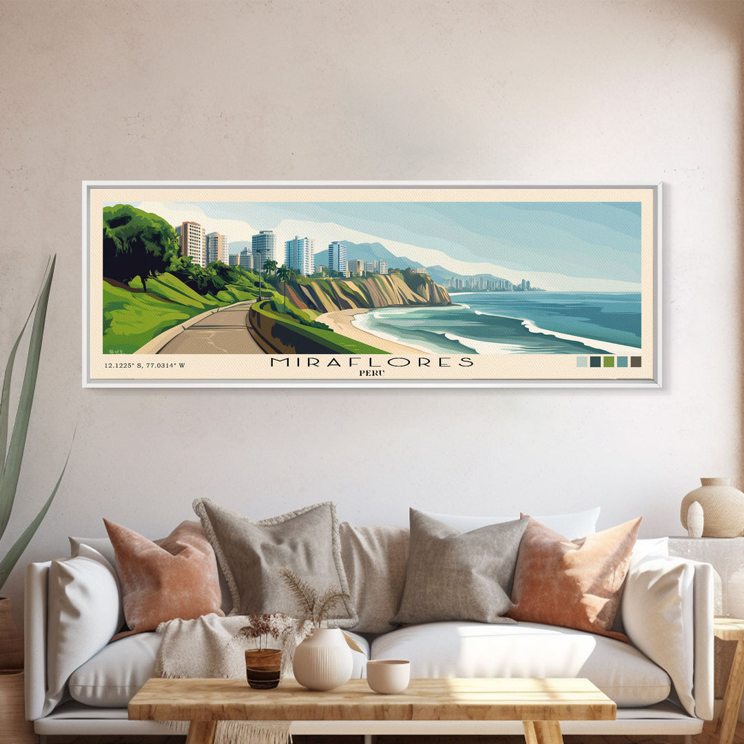 Miraflores, Peru Panoramic Print, Vacation Gift, Peru Wall Art, Beach Painting, Beach Decor, Beach Or Lakehouse Art