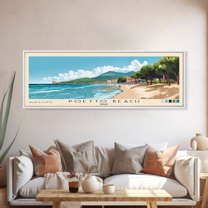 Poetto Beach, Italy Panoramic Print, Vacation Gift, Italy Wall Art, Vacation Wall Art, Vacatation Memories, Beach Decor, Beach Or Lakehouse Art