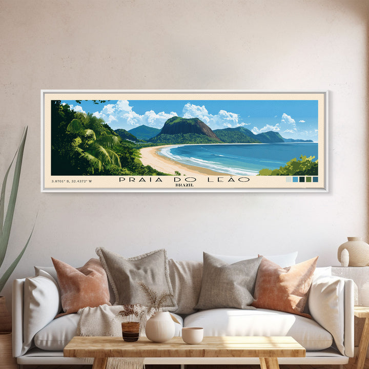 Praia do Leão, Brazil Panoramic Beach Print, Vacation Gift, Brazil Wall Art, Framed Canvas Print, Framed Beach Painting