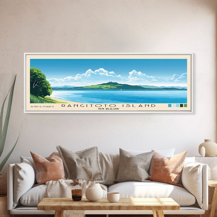 Rangitoto Island, New Zealand Panoramic Print, Vacation Gift, New Zealand Wall Art, Vacation Wall Art, Vacatation Memories, Beach Decor, Beach Or Lakehouse Art