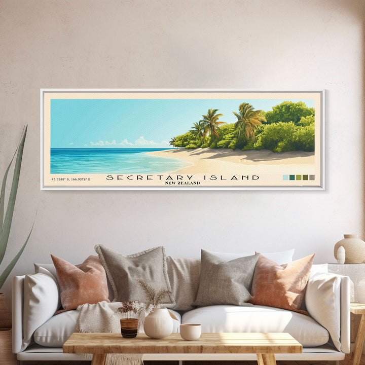 Secretary Island, New Zealand Panoramic Beach Print, Vacation Gift, New Zealand Wall Art, Beach Painting, Beach Decor, Beach Painting