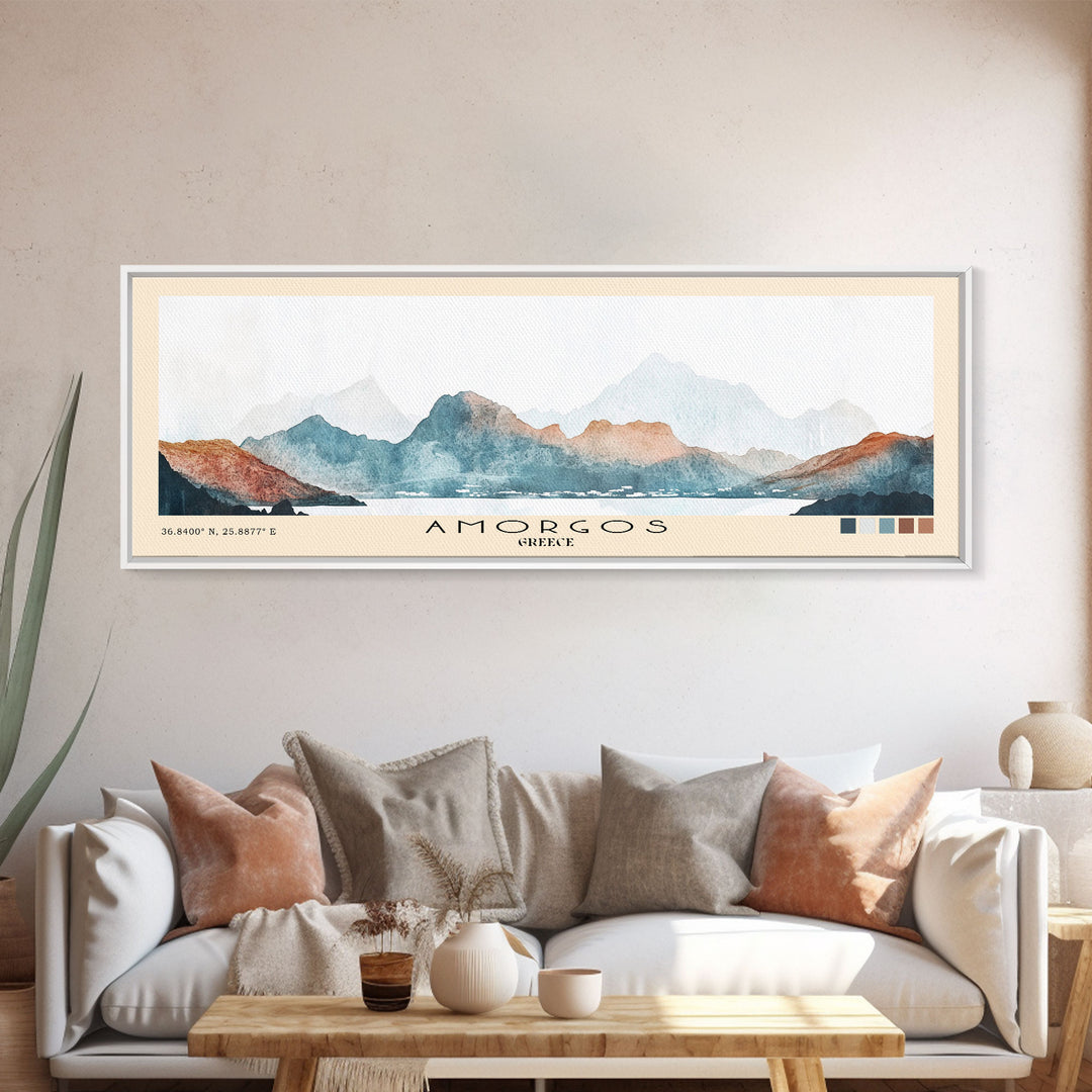 Amorgos, Greece Watercolor Print, Vacation Gift, Greece Wall Art, Beach Painting, Beach Decor, Large Wall Art, Wood Frame Art
