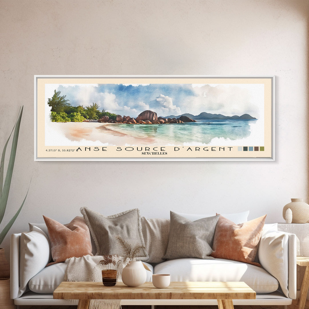 Anse Source d’Argent, Seychelles Watercolor Print, Vacation Gift, Seychelles Wall Art, Beach Painting, Beach Decor, Beach Or Lakehouse Art