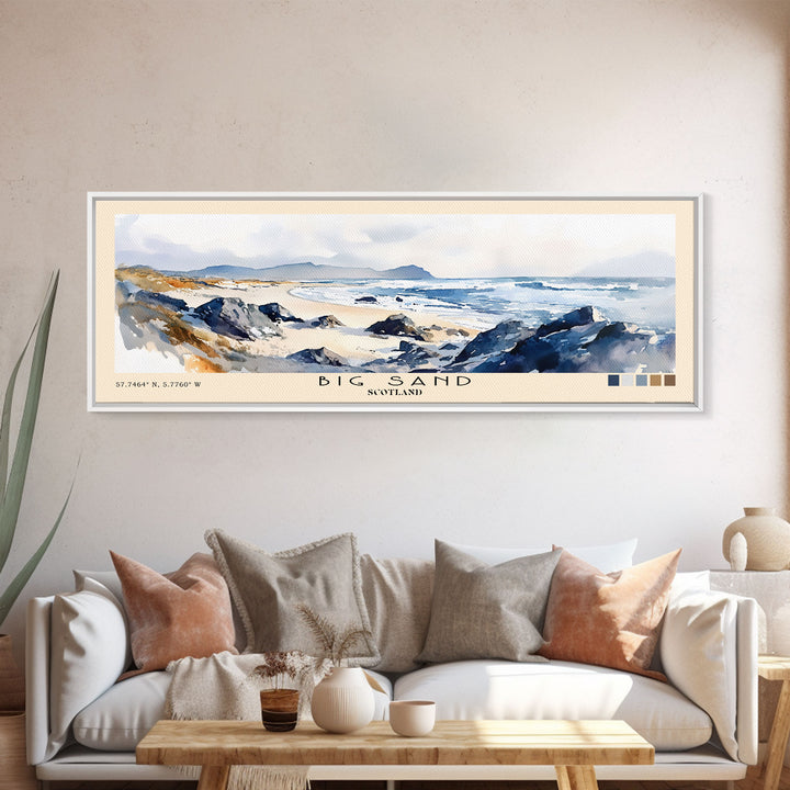 Big Sand, Scotland Watercolor Beach Print, Vacation Gift, Scotland Wall Art, Beach Painting, Beach Decor, Beach Painting