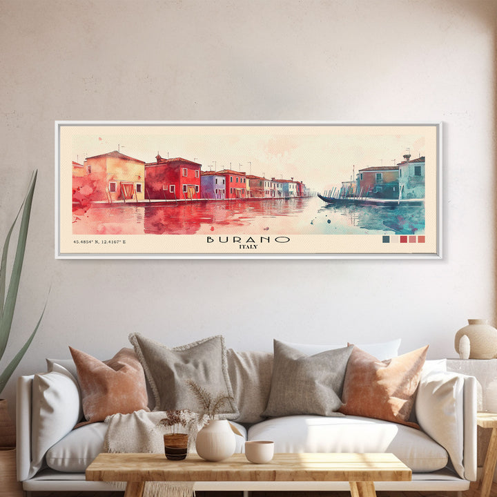 Burano, Italy Watercolor Print, Vacation Gift, Italy Wall Art, Beach Painting, Beach Decor, Large Wall Art, Wood Frame Art