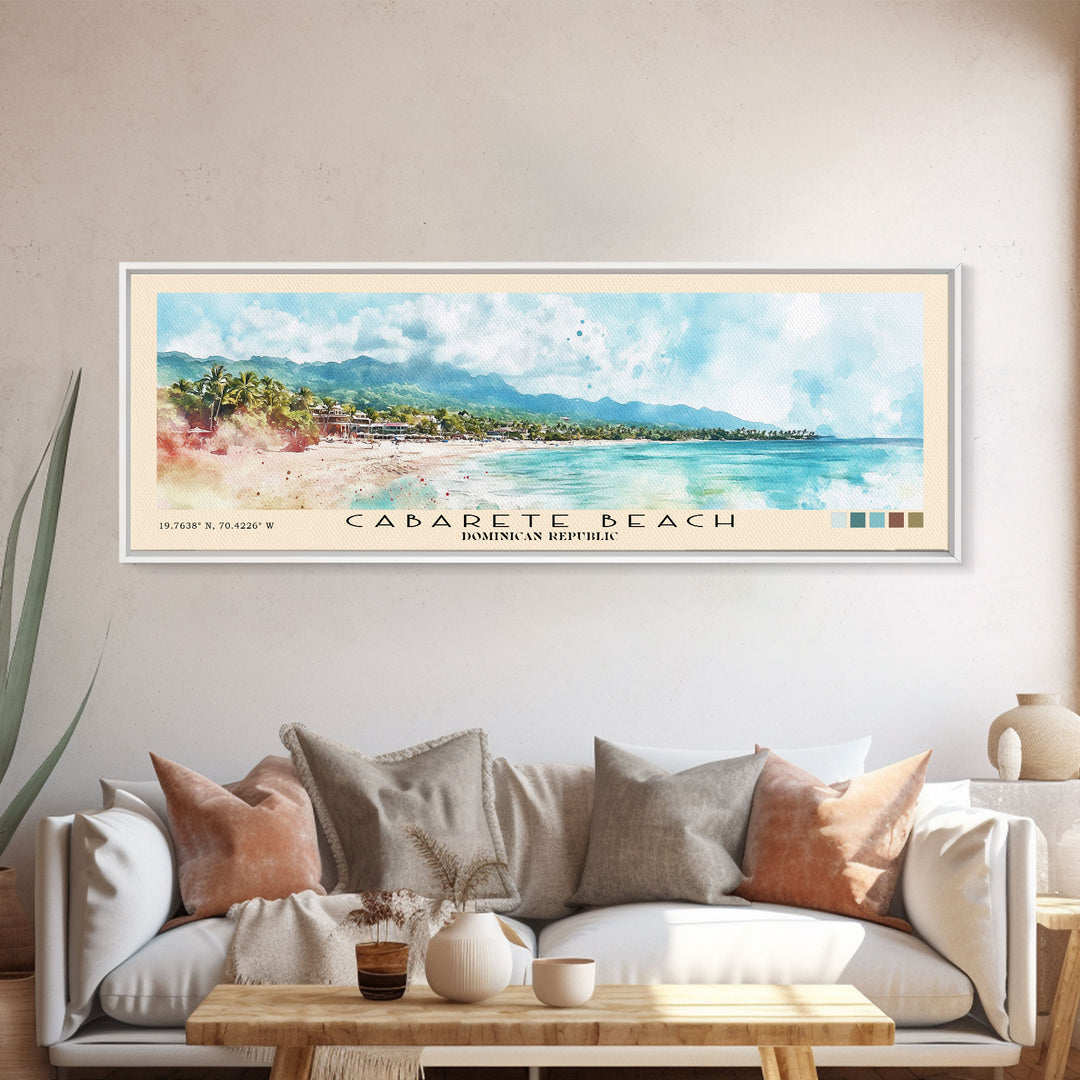 Cabarete Beach, Dominican Republic Watercolor Print, Vacation Gift, Dominican Republic Wall Art, Beach Painting, Beach Decor, Large Wall Art, Wood Frame Art