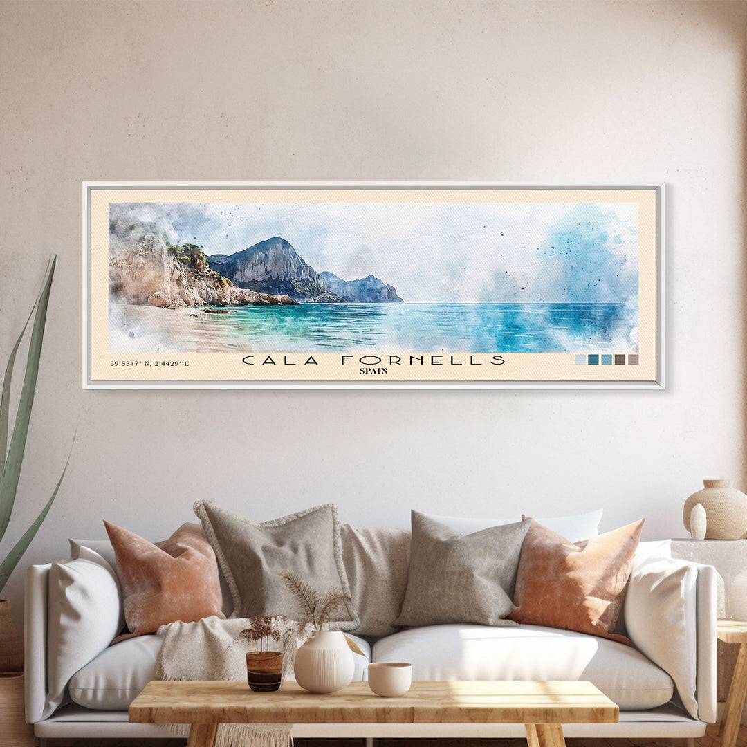 Cala Fornells, Spain Watercolor Print, Vacation Gift, Spain Wall Art, Beach Painting, Beach Decor, Beach Or Lakehouse Art