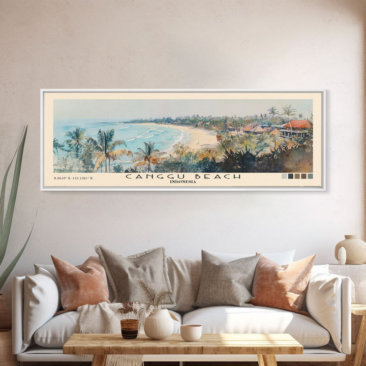 Canggu Beach, Indonesia Watercolor Print, Vacation Gift, Indonesia Wall Art, Beach Painting, Beach Decor, Large Wall Art, Wood Frame Art