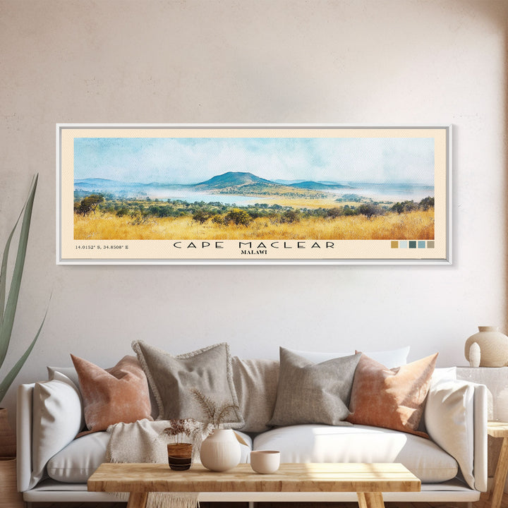 Cape Maclear, Malawi Watercolor Print, Vacation Gift, Malawi Wall Art, Beach Painting, Beach Decor, Large Wall Art, Wood Frame Art