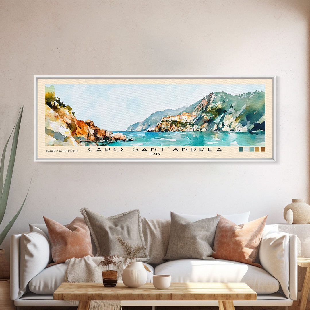 Capo Sant’Andrea, Italy Watercolor Print, Vacation Gift, Italy Wall Art, Beach Painting, Beach Decor, Beach Or Lakehouse Art