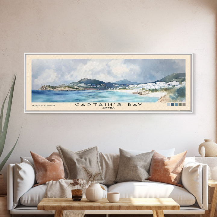 Captain's Bay, Anguila Watercolor Print, Vacation Gift, Anguila Wall Art, Beach Painting, Beach Decor, Large Wall Art, Wood Frame Art