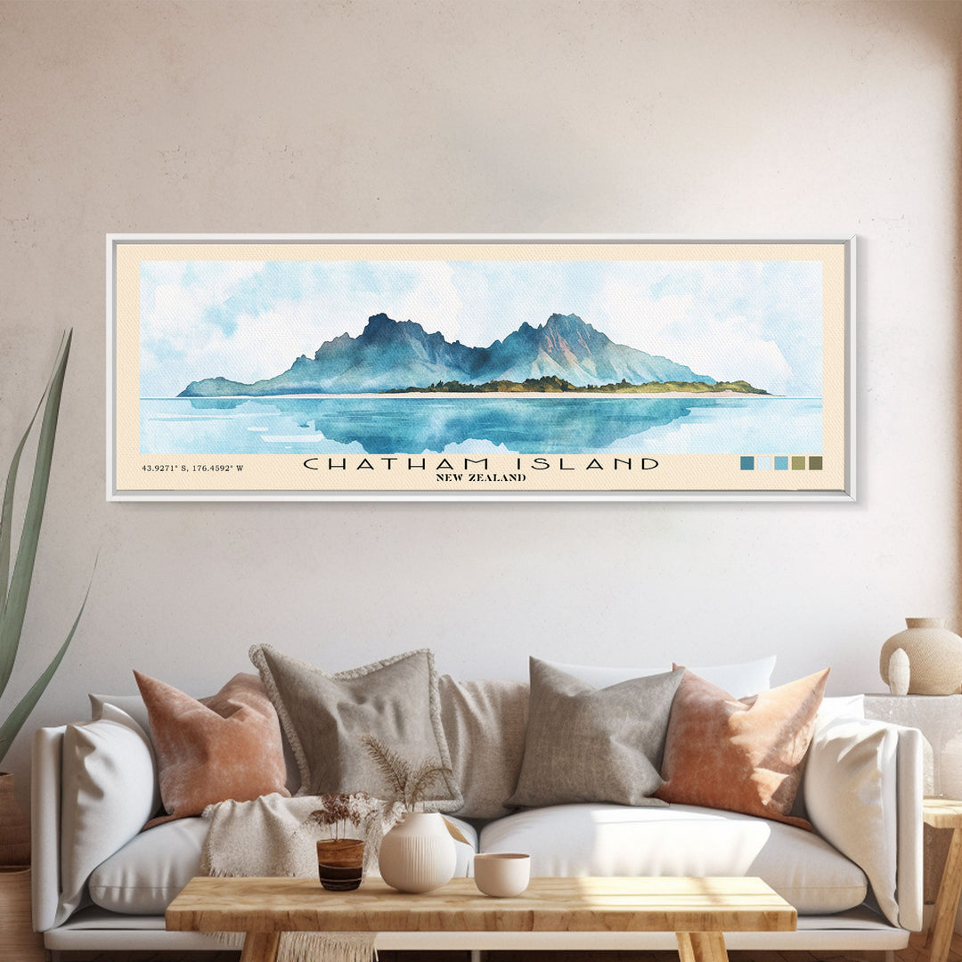 Chatham Island, New Zealand Watercolor Print, Vacation Gift, New Zealand Wall Art, Beach Painting, Beach Decor, Large Wall Art, Wood Frame Art