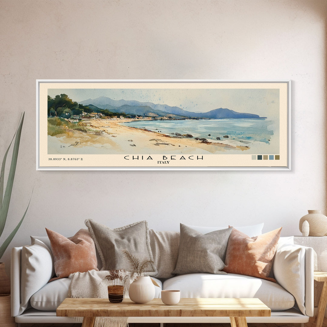 Chia Beach, Italy Watercolor Print, Vacation Gift, Italy Wall Art, Beach Painting, Beach Decor, Beach Or Lakehouse Art